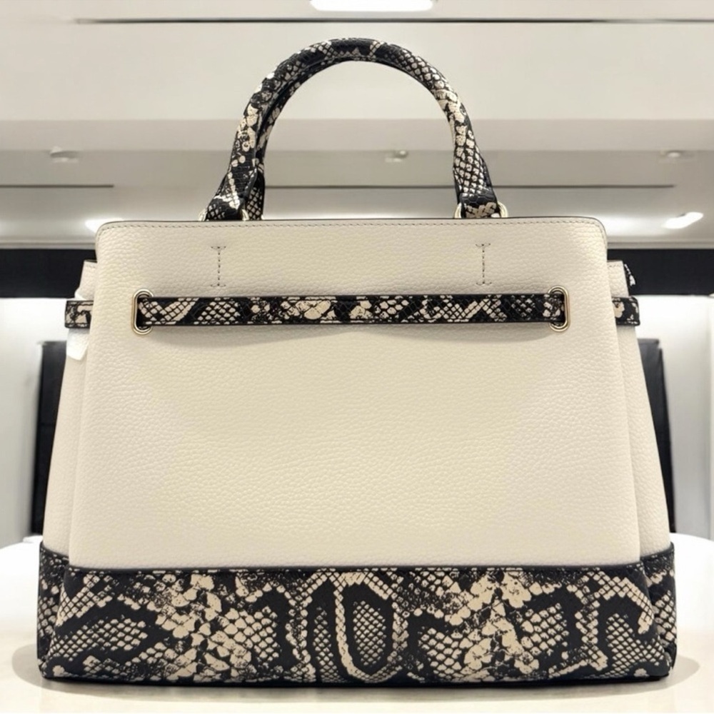 Michael Kors Large Reed CZ Belted Satchel Bag Light Cream Multi - Picture 5 of 12
